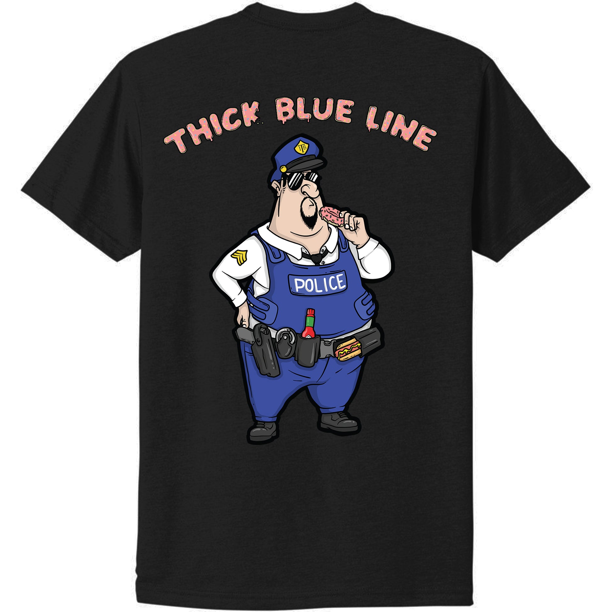 thick blue line, thin blue line, cops, law enforcement t shirt, pink frosted donut, dunkin donuts